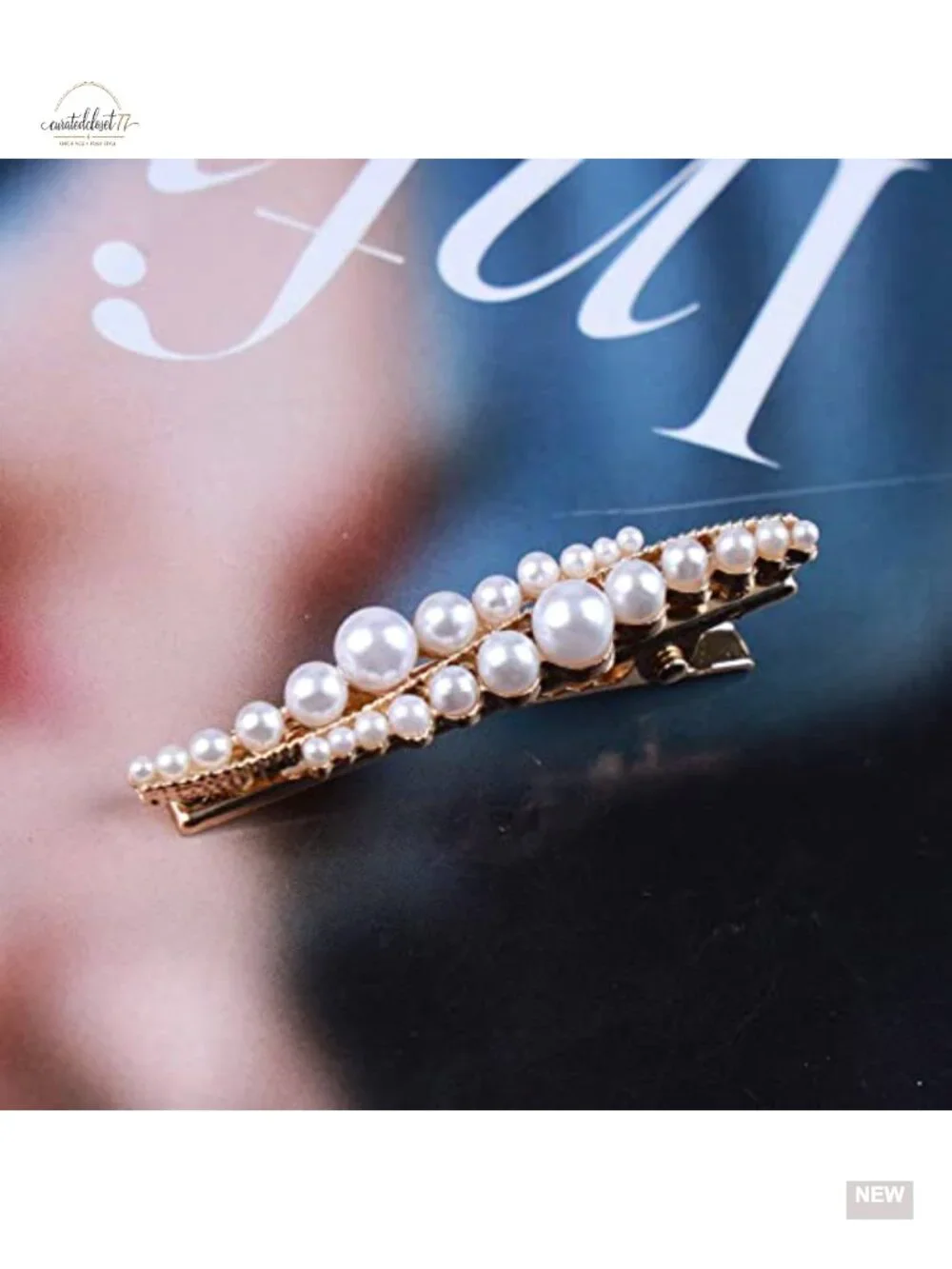 Vintage Pearl Hair Clip Barrette - Decorative Metal Headpiece with Gold Pins